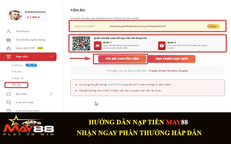 Những lưu ý khi nạp tiền May88