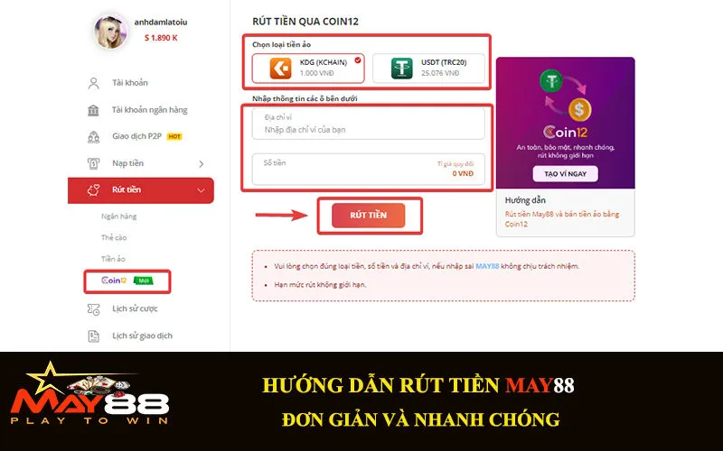 Rút tiền qua coin